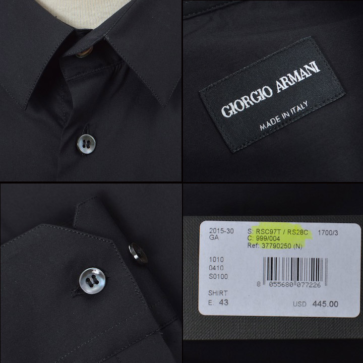 2万円均一SALE!!! ジョルジオアルマーニ黒ラベル シャツ 黒色 コットン製 (43)